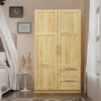 Armoire-penderie en bois blanc avec portes, tiroirs et tringle
