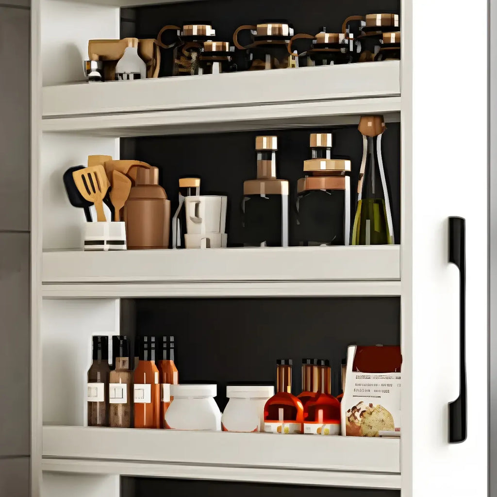 Moderner Buffetschrank aus Holz mit offenen Regalen und Rollen
