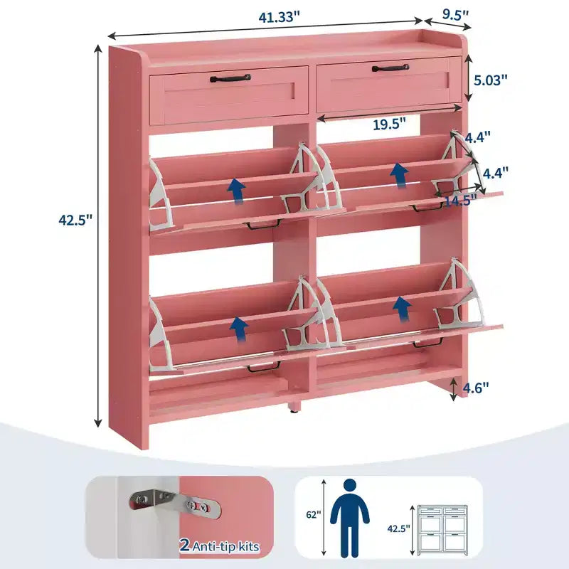 Meuble à chaussures avec 4 tiroirs basculants et 2 tiroirs supérieurs, meuble organiseur à chaussures en bois avec étagère réglable, meubles de rangement à chaussures autonomes