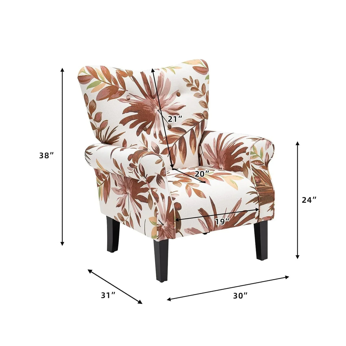Erommy moderne accentstoel, fauteuil met hoge rugleuning, gestoffeerde stoffen fauteuil met knopen en houten poten voor de woonkamer