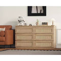 Rattan-Kommode fürs Schlafzimmer mit 6 Schubladen, 119 cm breite moderne Kommode im Landhausstil, Holzschrank mit Stauraum-Organizer für Kleiderschrank, Wohnzimmer und Flur