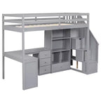 Twin Size Loft Bed with L-Shaped Desk, 3 Drawers, Cabinet, Staircase Storage, Solid Pine/MDF Build