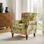 Fauteuil traditionnel Araceli en bois, rembourré à motif floral, avec dossier à oreilles et bordure cloutée| ART OF LIVING DESIGNS