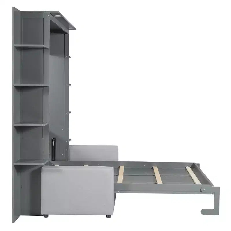 Lit escamotable mural queen size avec canapé, lit armoire pliant queen size avec bibliothèque et étagères pour chambre d’amis ou bureau
