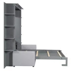 Lit escamotable mural queen size avec canapé, lit armoire pliant queen size avec bibliothèque et étagères pour chambre d’amis ou bureau