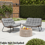 Fauteuil double Papasan avec coussin, rotin PE toutes saisons et structure en métal, pour intérieur et extérieur