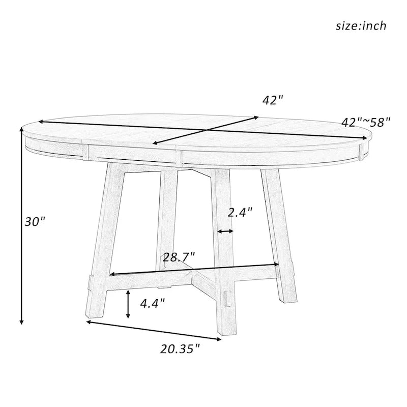 Table de salle à manger ronde extensible de style champêtre avec rallonge de 16 po, table de cuisine en bois