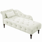 Chaise longue moderne de 60,6 po, capitonnée en velours avec boutons, pieds en bois massif et clous décoratifs