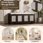 Banc de rangement rustique en bois Whisen, banc à chaussures pour entrée avec coussin amovible et étagères réglables