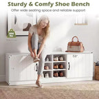 2-Door Shoe Bench wirh Adjustable Shelves Hidden Storage Space Natural + White/Whi5te