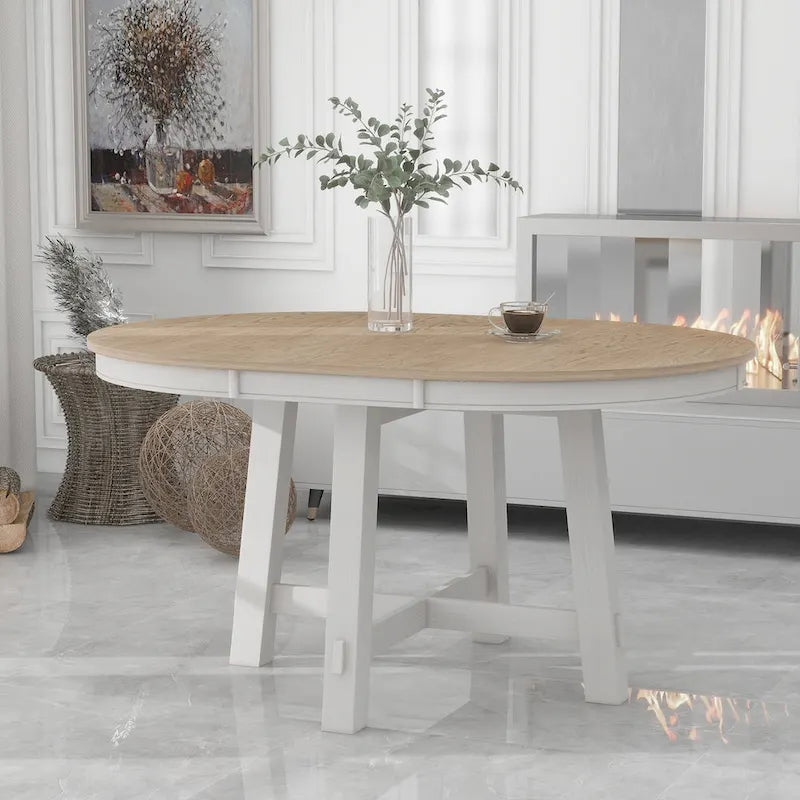 Table de salle à manger ronde extensible de style champêtre avec rallonge de 16 po, table de cuisine en bois