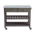 Rolling Kitchen Cart with Marble Top Solid Wood Kitchen Island Cart with 2 Drawers 3-Tier Kitchen Trolley with Lockable Detachable Wheels & Towel Rack