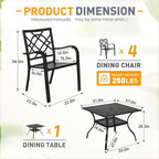 SUNCROWN 5/7-delige stalen tuin-eetsets, metalen tafel met lattenblad en stapelbare stoelen, gepoedercoat frame