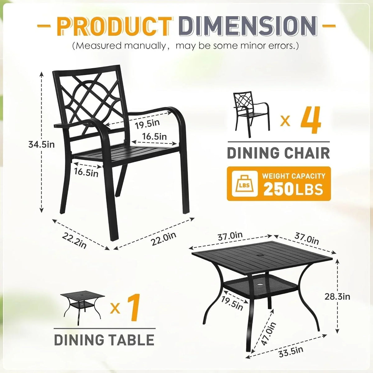 SUNCROWN 5/7-delige stalen tuin-eetsets, metalen tafel met lattenblad en stapelbare stoelen, gepoedercoat frame
