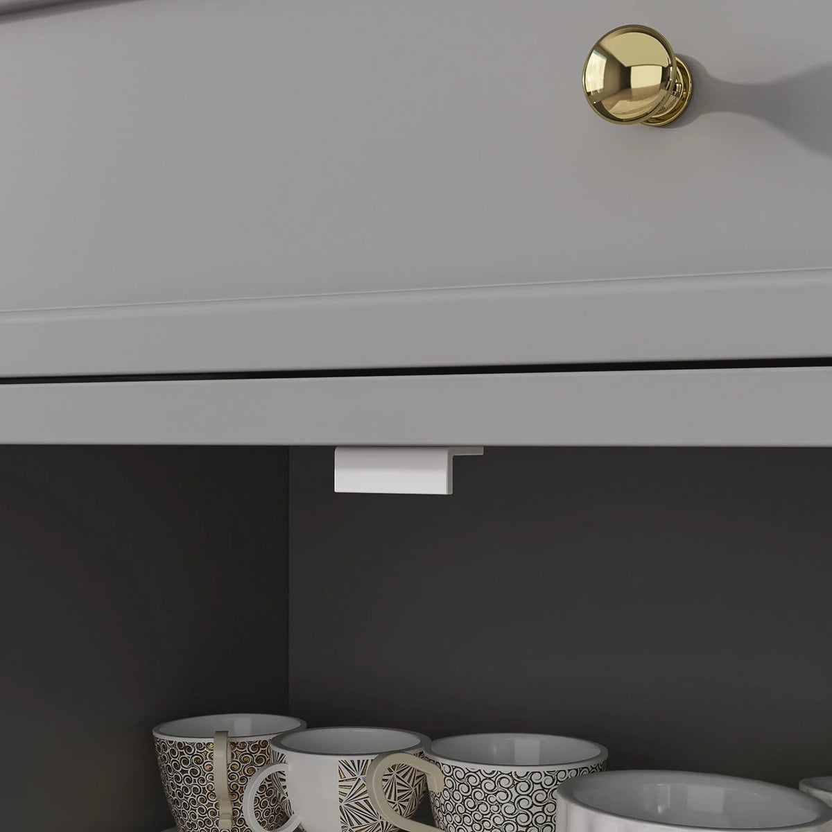 59,1-inch wit buffetdressoir, modern uit het midden van de eeuw, eigentijds, gelakt