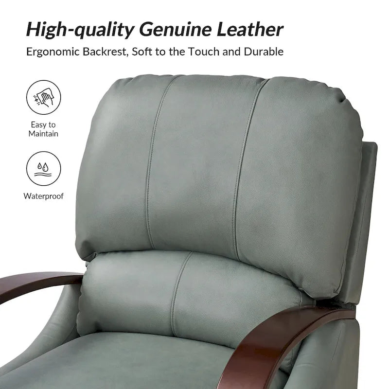 Alex moderner Relaxsessel im Mid-Century-Stil aus echtem Zigarrenleder mit manueller Verstellung und geschwungenen Holzarmlehnen