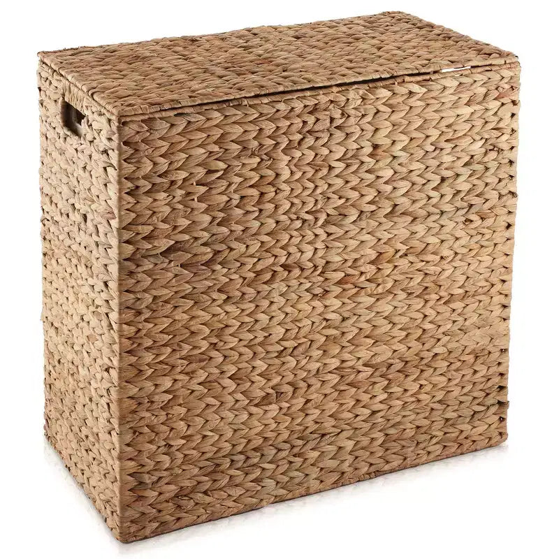 Panier à linge Casafield à 2 compartiments avec couvercle et sacs doublures amovibles, trieur de linge tressé en jacinthe d’eau pour vêtements