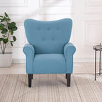 Erommy moderne accentstoel, fauteuil met hoge rugleuning, gestoffeerde stoffen fauteuil met knopen en houten poten voor de woonkamer