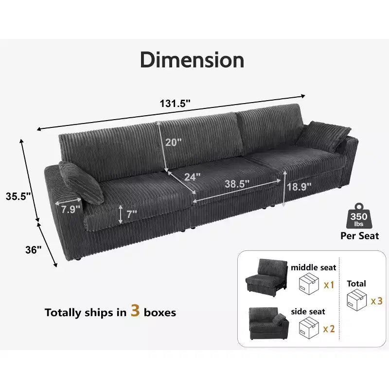 Dyonery Modular Corduroy Sectional Sofa with Washable Covers