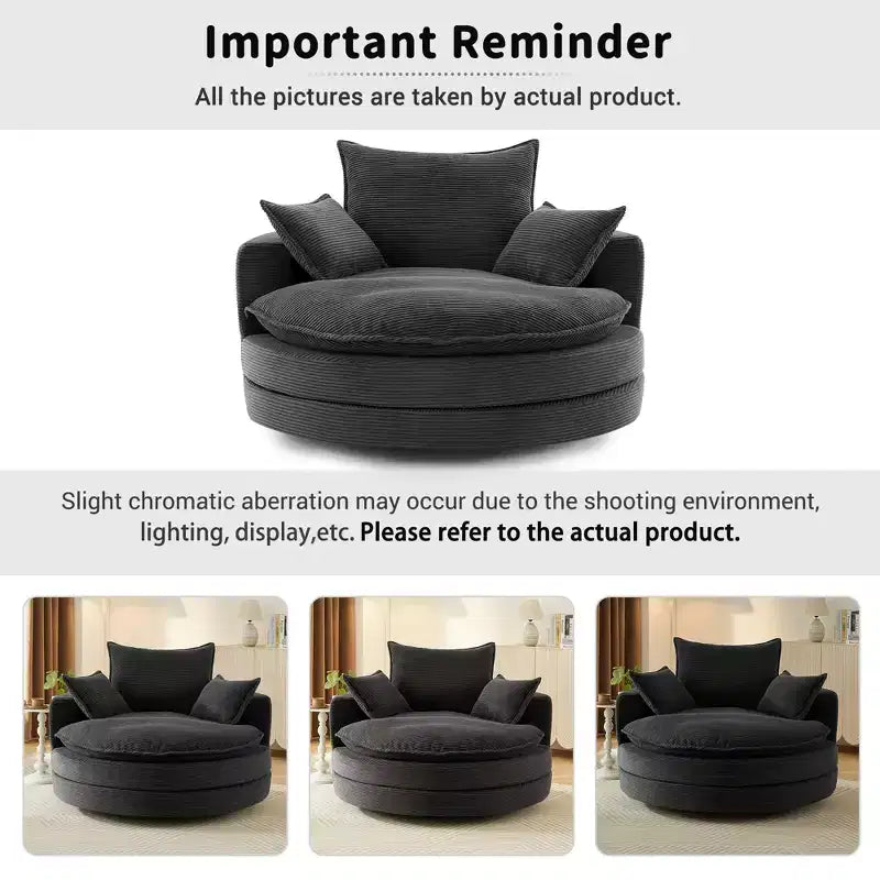 360 Swivel Accent Chair, Barrel Chair Swivel Round Sofa Chair with Cushion for Living Room