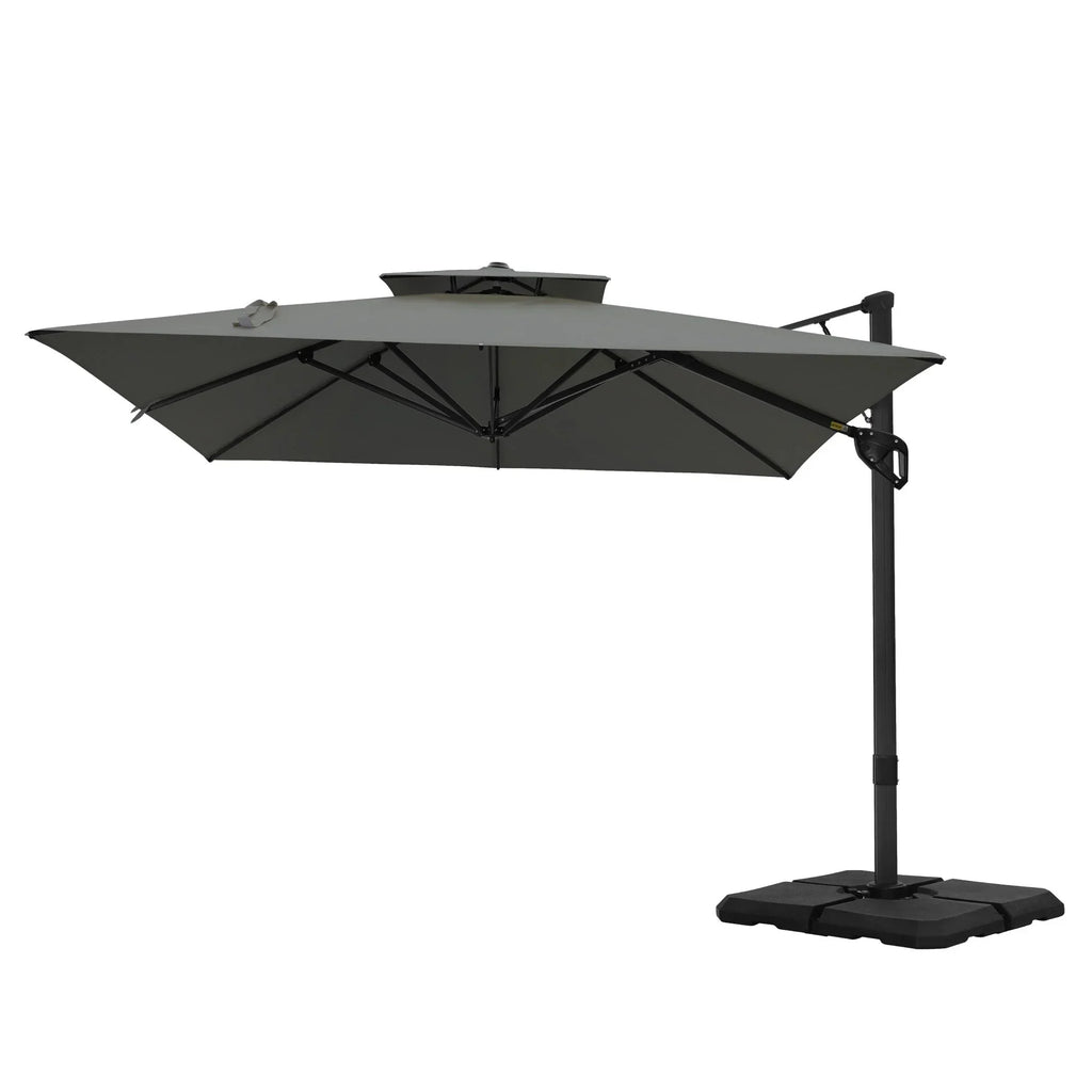 MAISON ARTS Parasol déporté hydraulique automatique de 12 pieds, mât en aluminium, rotation à 360 degrés