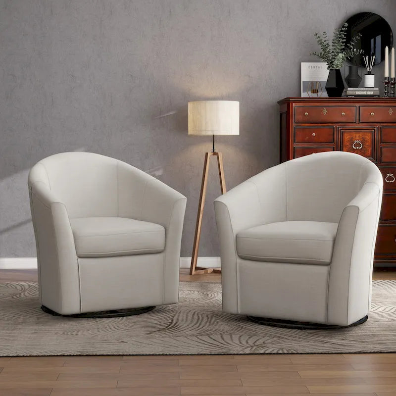 Ensemble de 2 fauteuils tonneau pivotants modernes rembourrés, fauteuils d’appoint pour salon