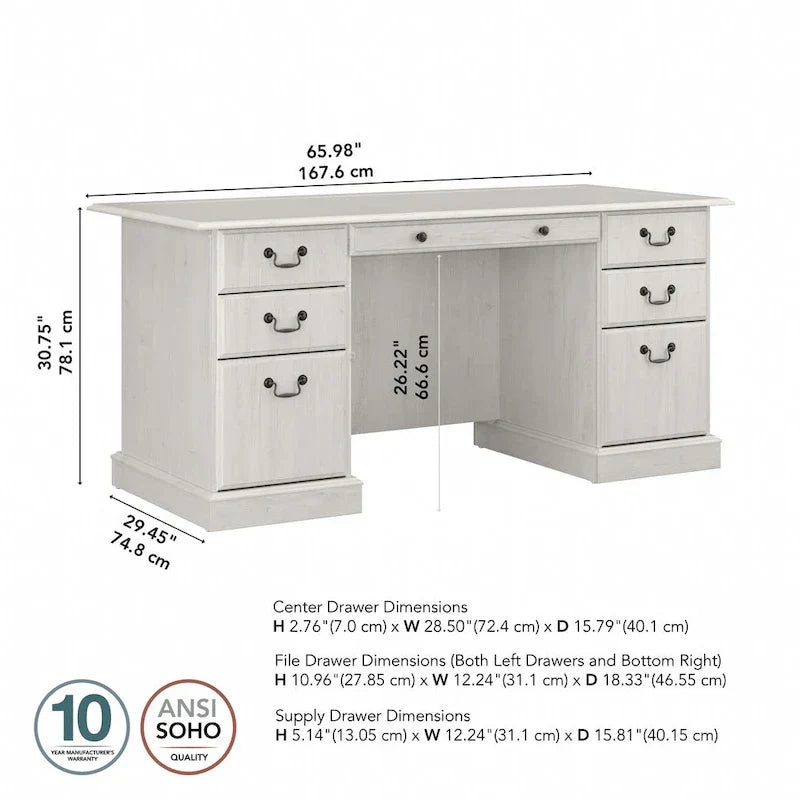 Bush Furniture Saratoga Schreibtisch für Führungskräfte mit Schubladen und Stauraum