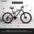 Okak 26-Zoll-Mountainbike mit Scheibenbremsen, 21-Gang-Fahrrad für Erwachsene mit robustem Rahmen und doppelter hinterer Federung, Fahrrad für das Fahren auf städtischen Straßen