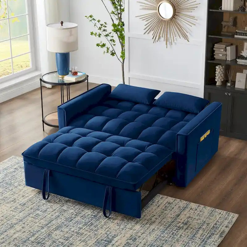 Loveseat-Schlafsofa 4-in-1 mit Armlehnen und Aufbewahrungstaschen, multifunktionales getuftetes Ausziehsofa mit verstellbarer Rückenlehne