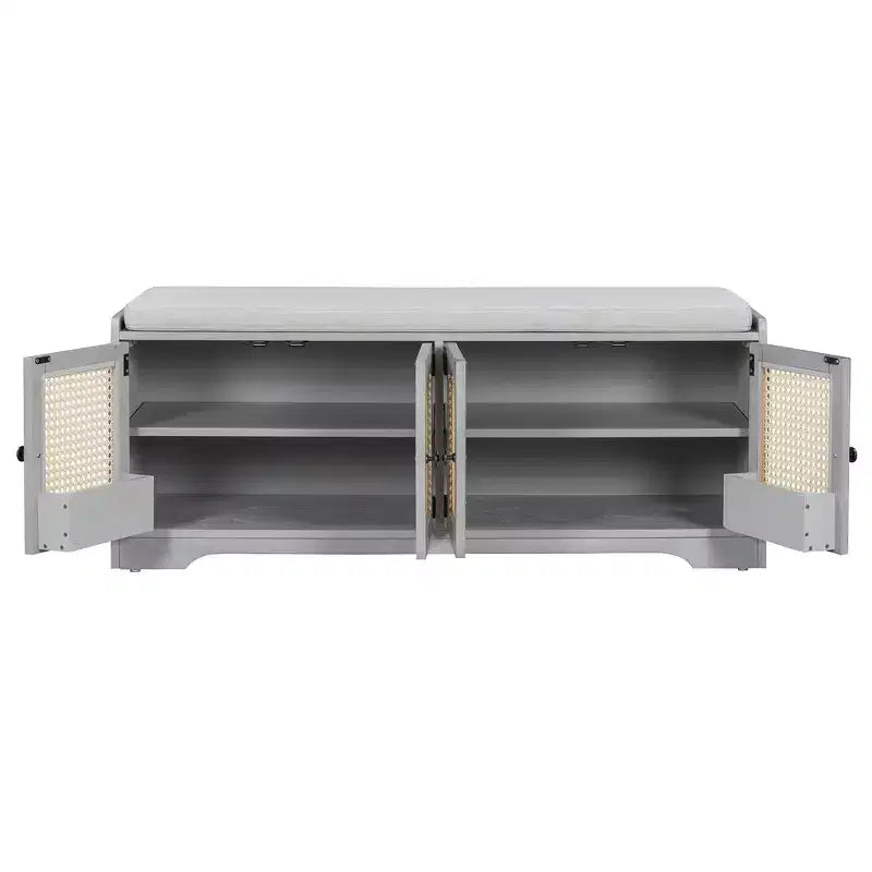 Banc de rangement rustique en bois Whisen, banc à chaussures pour entrée avec coussin amovible et étagères réglables