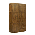 Armoire-penderie en bois blanc avec portes, tiroirs et tringle