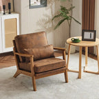 Polster-Sessel aus Leinenmischgewebe mit Holzbeinen und einem Kissen, Beige