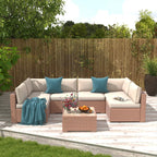7-teiliges Outdoor-Sitzgruppen-Set aus Korbgeflecht und Stahl mit Polsterung