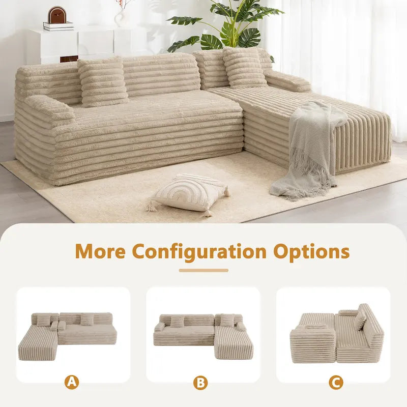 Cloud-Ecksofa, modernes Polstersofa mit 2 Zierkissen, frei kombinierbares Sofa, modulares L-förmiges Ecksofa