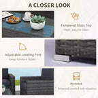 4-teiliges Rattan-Sofaset, Korbsofaset für die Terrasse mit Zweiersofa, Sesseln und Couchtisch mit Glasplatte für Garten und Außenbereich