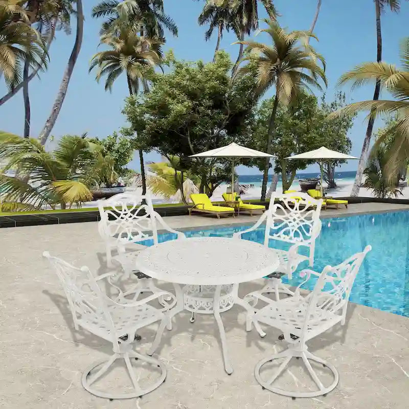 Ensemble de salle à manger de patio en aluminium moulé en 5 pièces avec 4 chaises pivotantes