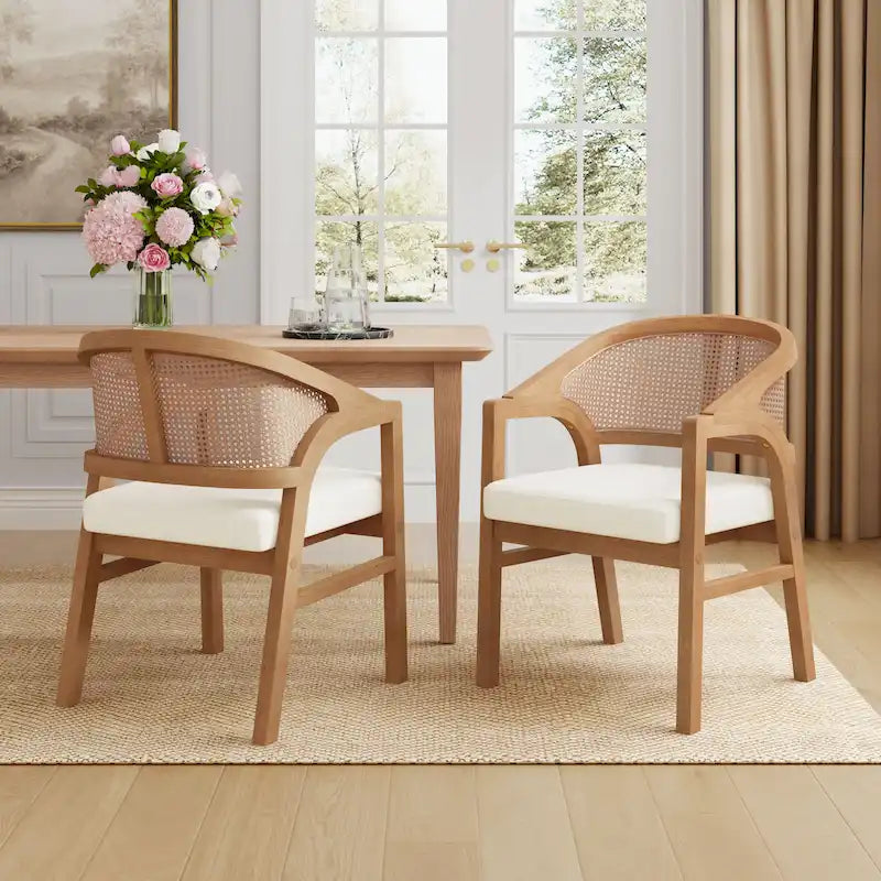 Christopher Knight Home – Chaise de salle à manger rembourrée en cannage (lot de 2)