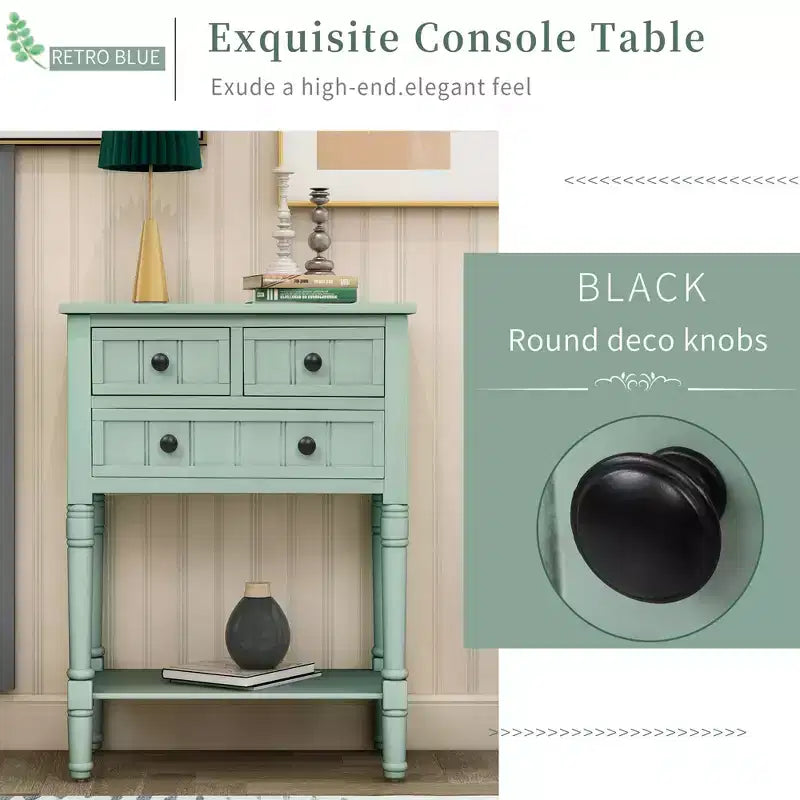 Smalle consoletafel van 60,2 cm met 3 laden en plank, sofatafel voor kleine entrees of woonkamers