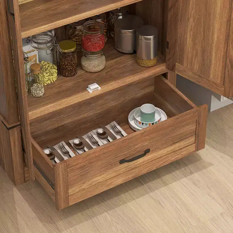HOMCOM 72 Landhaus-Speisekammernschrank mit Scheunentüren, hoher Küchenschrank mit verstellbaren Einlegeböden und Schublade