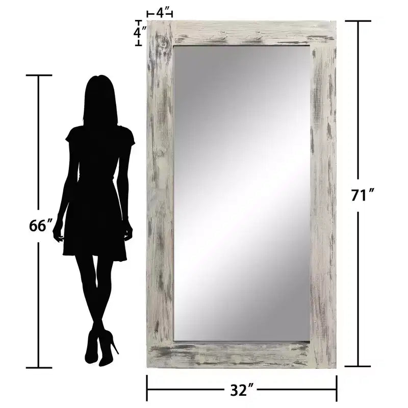 Miroir pleine longueur de 71 x 31 pouces en bois massif, rectangulaire à angles droits, marron vieilli (sans support)