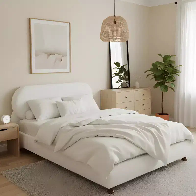 Christopher Knight Home Matteo modern bed van rubberhout met bouclébekleding