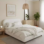 Christopher Knight Home Matteo modern bed van rubberhout met bouclébekleding