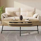 Acekool ovale salontafel met lade, houten opbergtafel van 47,2 met metalen kruispoten, moderne tafel in mid-century-stijl in naturel en goudkleurig wilgenhout