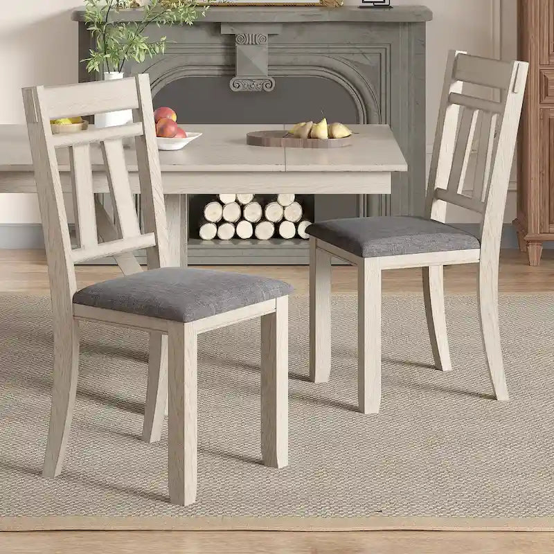 VECELO Esszimmerstühle aus Massivholz mit Sitzfläche aus Leinenstoff, Esszimmerstuhl-Set mit 2/4/6 Stühlen