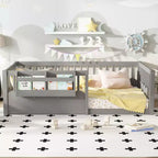 Bellemave Kids Floor Bed with Heightened Fence and Bookshelf, Wooden Twin Montessori Bed Frame for Girls Boys