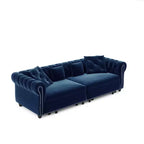 Whisen Samt-Schlafsofa in King-Size mit Ausziehfunktion und 3-in-1-Funktion, wandelbares Schlafsofa mit beweglichem Hocker und Steppdesign