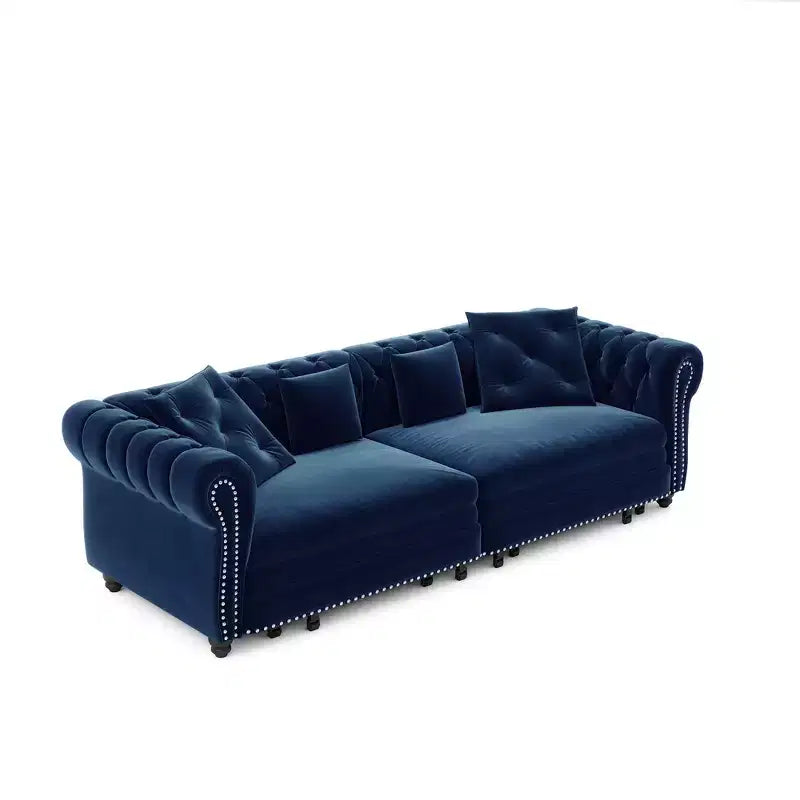 Whisen Samt-Schlafsofa in King-Size mit Ausziehfunktion und 3-in-1-Funktion, wandelbares Schlafsofa mit beweglichem Hocker und Steppdesign