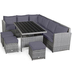 Costway Ensemble repas de jardin en rotin de 7 pièces, canapé d’angle, canapé et pouf — Voir les détails