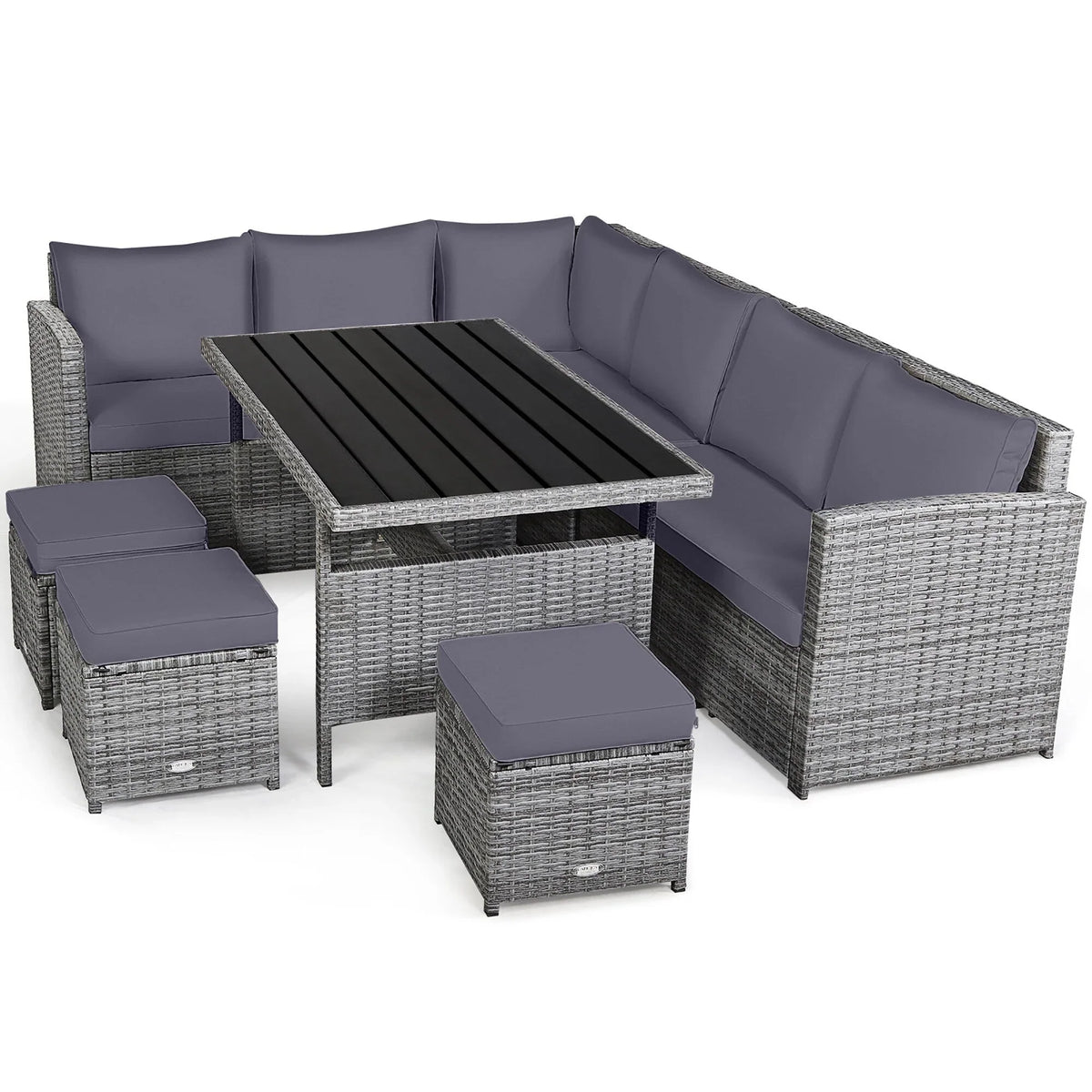 Costway Ensemble repas de jardin en rotin de 7 pièces, canapé d’angle, canapé et pouf — Voir les détails