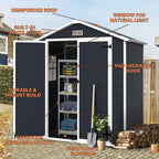 Opslagschuur van 6 ft x 4 ft/6 ft x 8 ft/8 ft x 6 ft/8 ft x 10 ft, weerbestendig kunststofhars voor buiten met vloer, gereedschapsschuur met puntdak